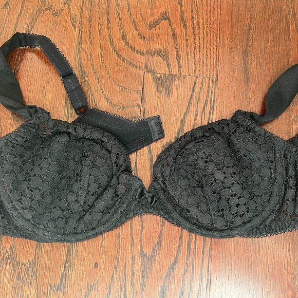 Vintage Lou Underwire lightly Padded Embroidered Lace Bra in Black 36B - Picture 13 of 14